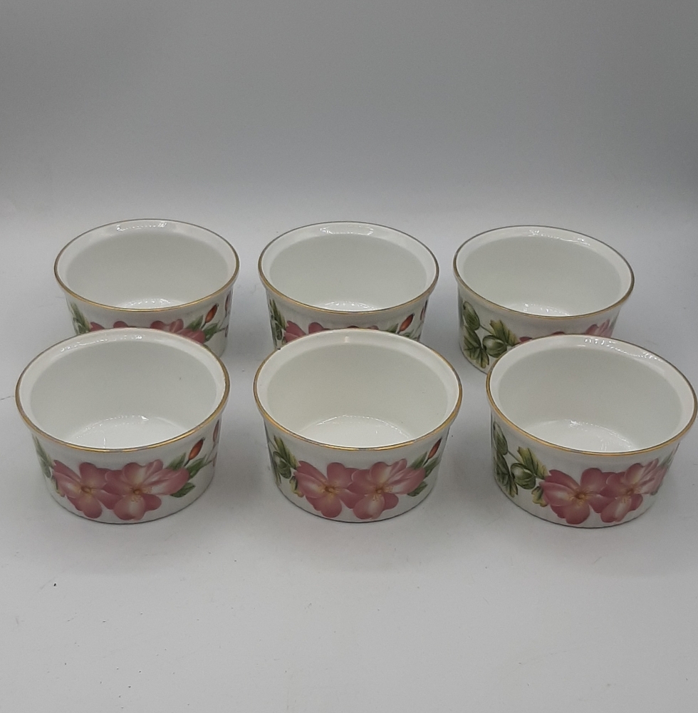 Vintage 6 Royal Worcester Pershore Oven to Tableware Porcelain Floral Ramekins